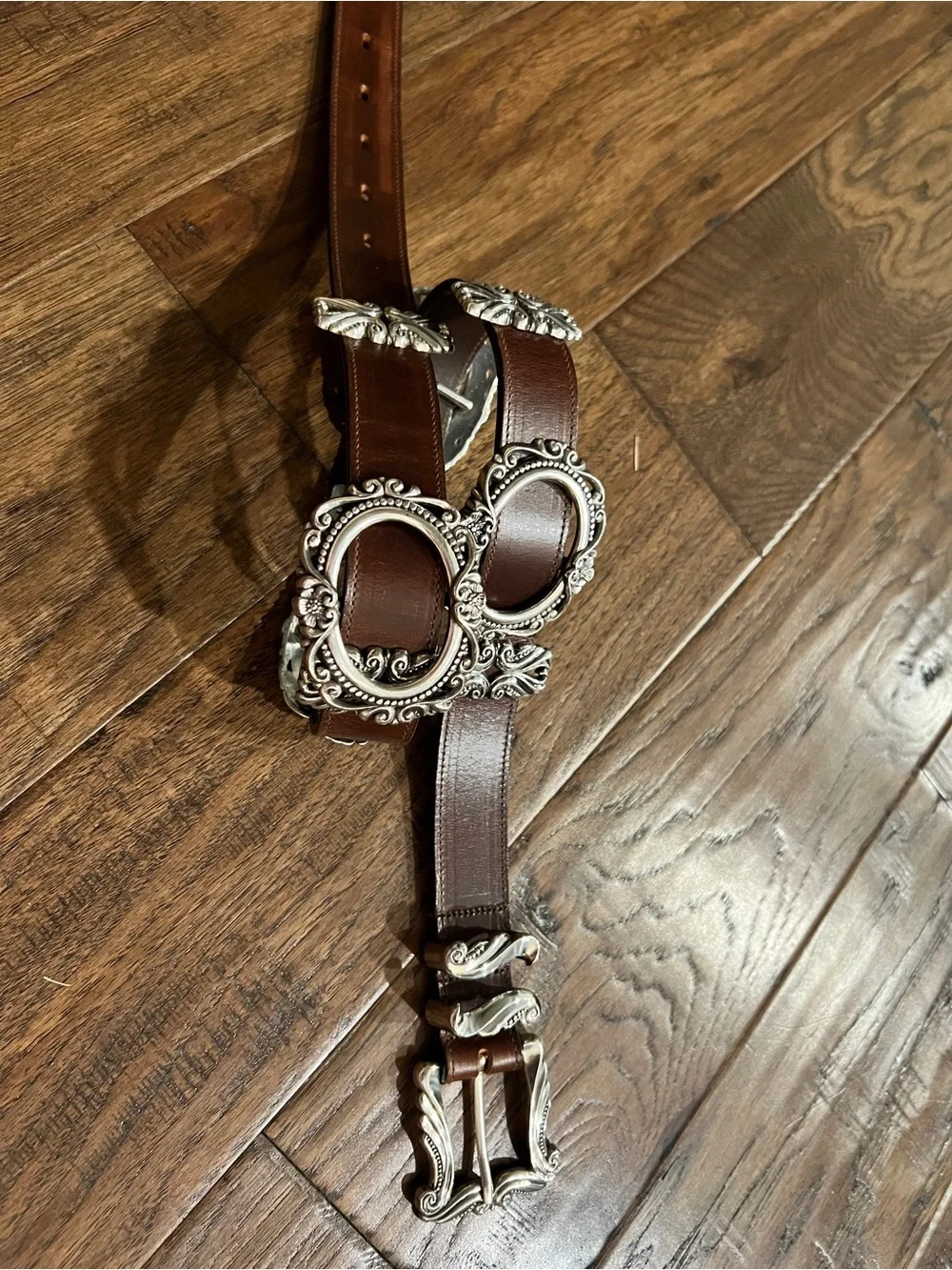 Vintage Lady Nadim Brown Leather Western Concho Belt Size M